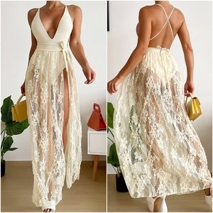 Boho Monokini One Piece lace Skirt Set